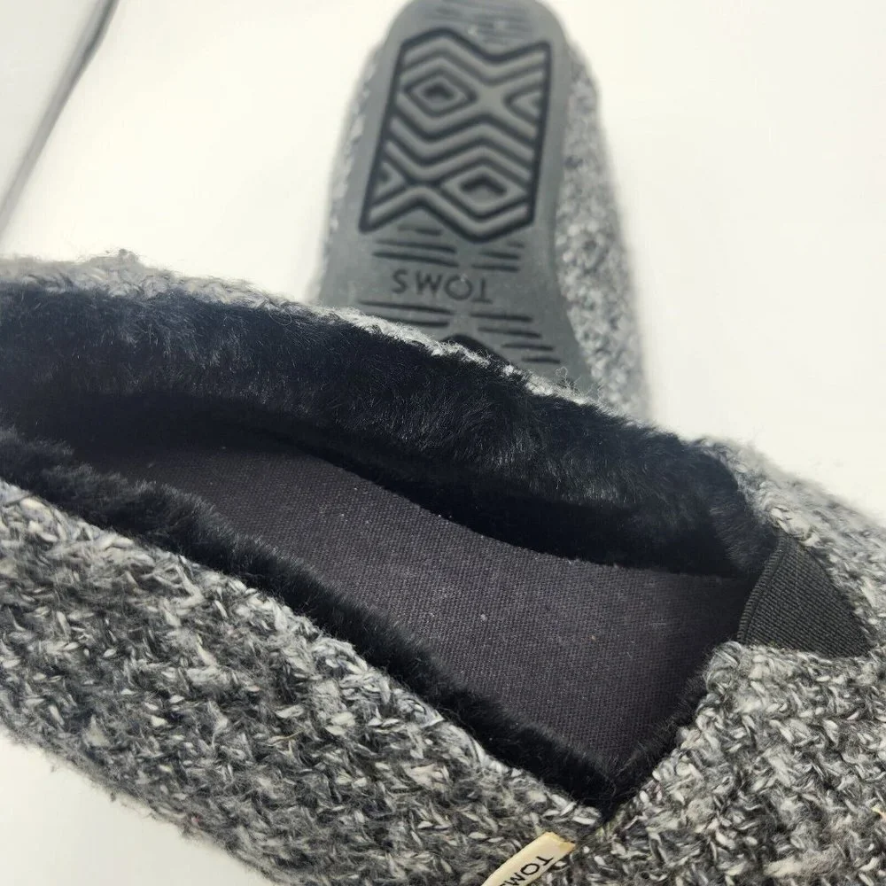 Toms Alpargata Charcoal Gray Black Sweater Fur Inside Leather Sole Shoe 8.5 - Picture 7 of 8